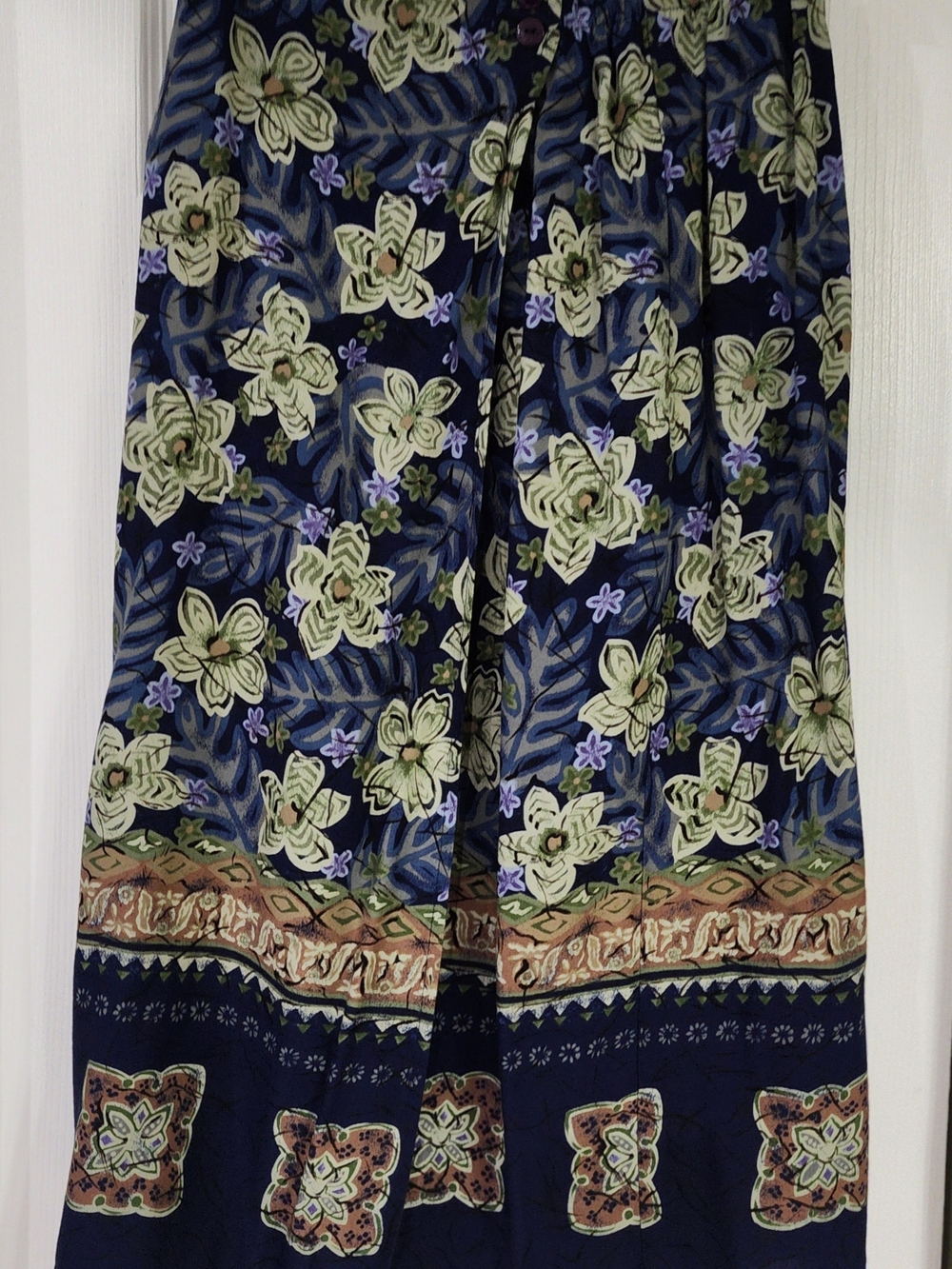 Navy Floral Petite Skirt with Green & Lavender Print Size M Boho Style Floral